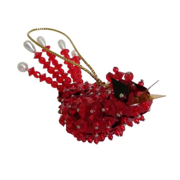 Cardinal Bird Beaded Sequin Christmas Ornament - Vintage Holiday Handmade Gift - - Picture 2 of 6